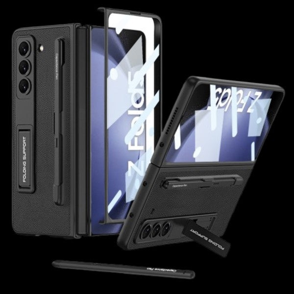 Galaxy Z Fold 5 – Leather Holder + Glass Cover & Case