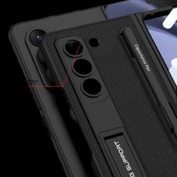 Galaxy Z Fold 5 – Leather Holder + Glass Cover & Case