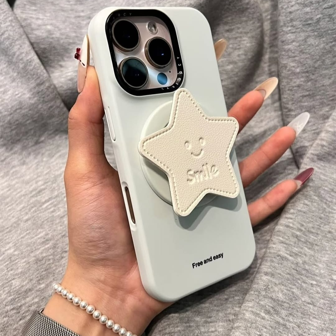 Apple iPhone 15 / Pro / Pro Max - Super Cute Soft Pastel Silicone MagSafe Back Cover with Star Grip Pop Magnet – Free & Easy grip