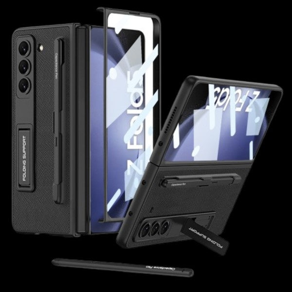 Galaxy Z Fold 5 – Leather Holder + Glass Cover & Case