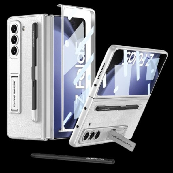 Galaxy Z Fold 5 – Leather Holder + Glass Cover & Case