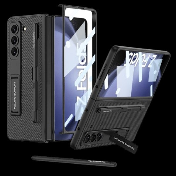 Galaxy Z Fold 5 – Leather Holder + Glass Cover & Case