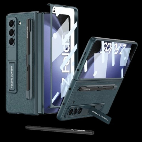 Galaxy Z Fold 5 – Leather Holder + Glass Cover & Case