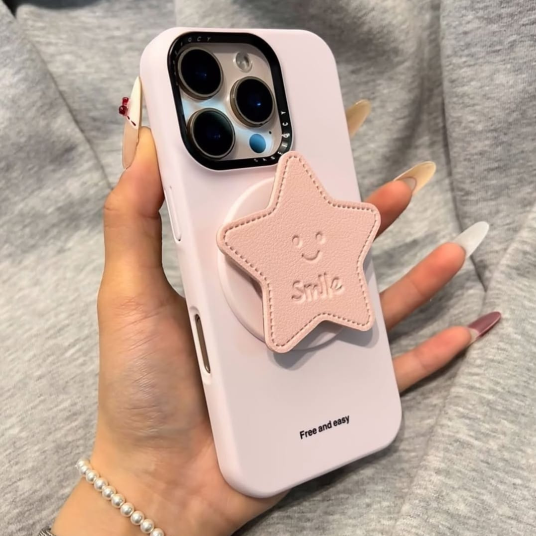 Apple iPhone 15 / Pro / Pro Max - Super Cute Soft Pastel Silicone MagSafe Back Cover with Star Grip Pop Magnet – Free & Easy grip