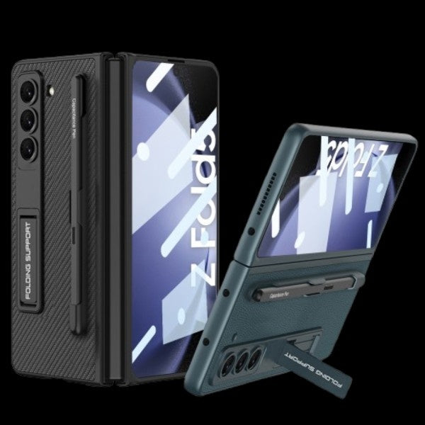 Galaxy Z Fold 5 – Leather Holder + Glass Cover & Case