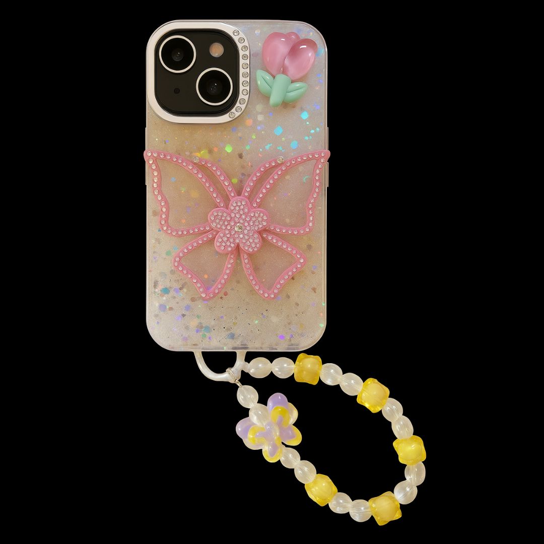 Apple iPhone 16 / Pro / Pro Max – Diamond Butterfly With Charm Back Cover & Case
