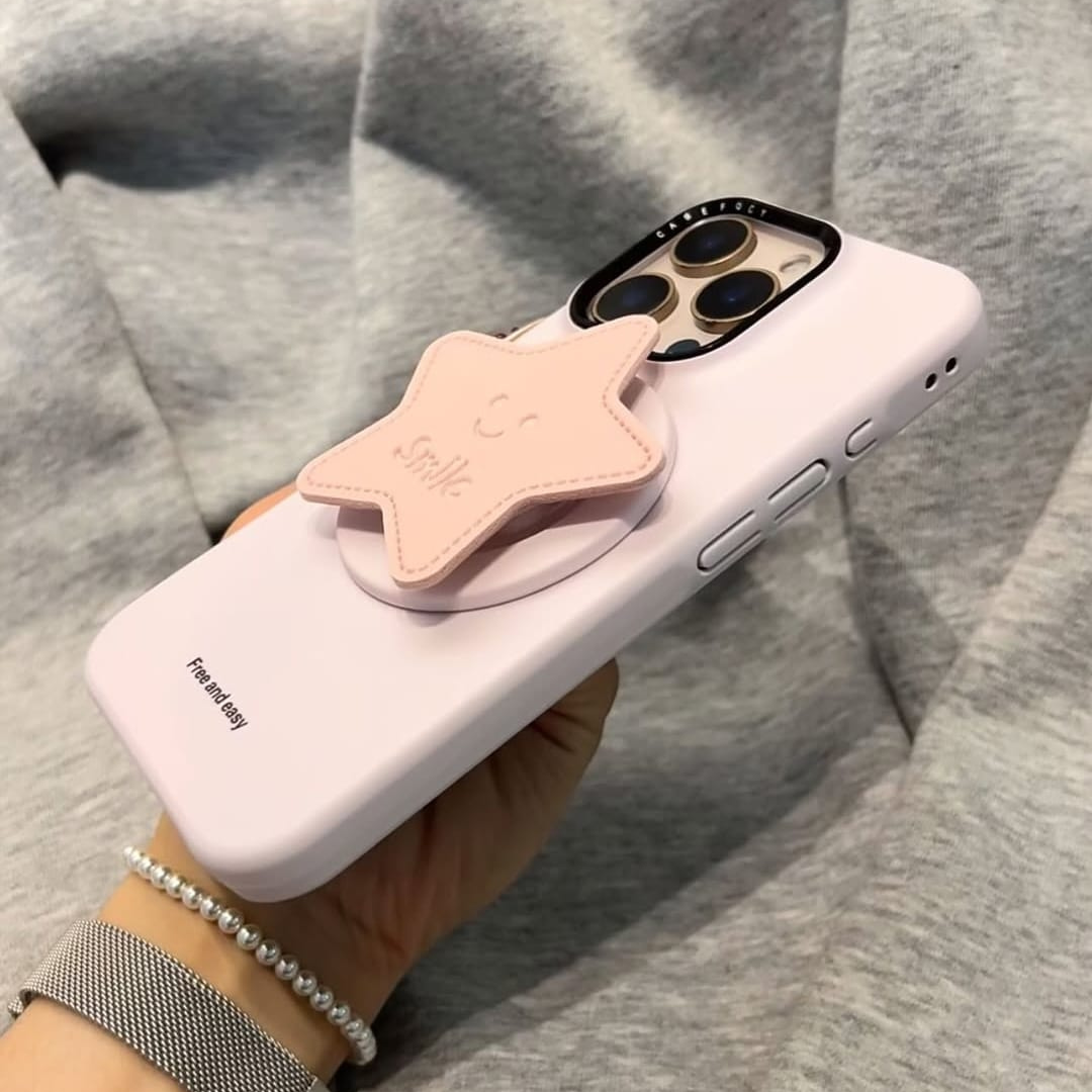 Apple iPhone 15 / Pro / Pro Max - Super Cute Soft Pastel Silicone MagSafe Back Cover with Star Grip Pop Magnet – Free & Easy grip