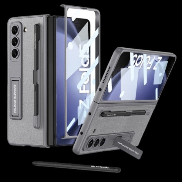 Galaxy Z Fold 5 – Leather Holder + Glass Cover & Case