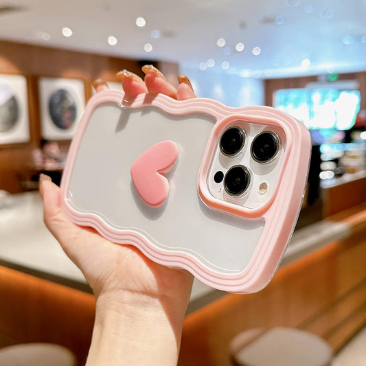 Wavy Edge Pink Heart Protective Back Case / Cover