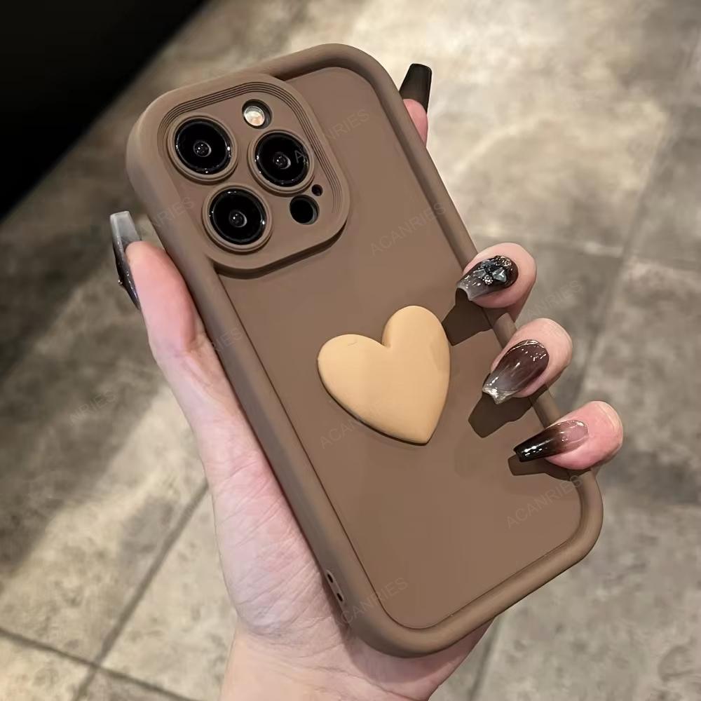 Apple iPhone 16 / Pro / Pro Max - Soft Silicone Back Cover with 3D Heart Design Back Cover & Case