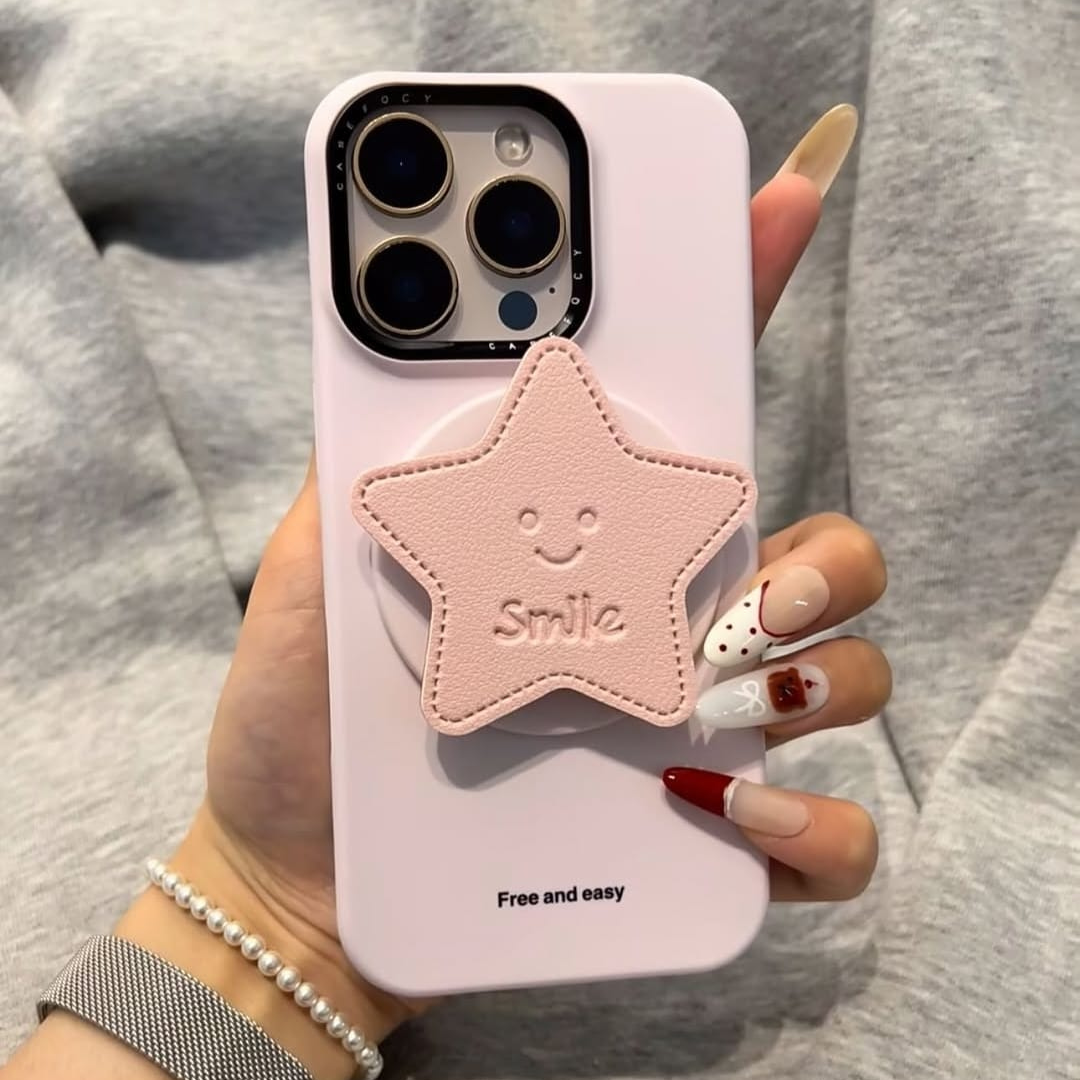 Apple iPhone 15 / Pro / Pro Max - Super Cute Soft Pastel Silicone MagSafe Back Cover with Star Grip Pop Magnet – Free & Easy grip