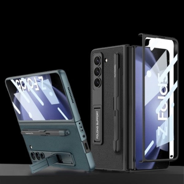Galaxy Z Fold 5 – Leather Holder + Glass Cover & Case