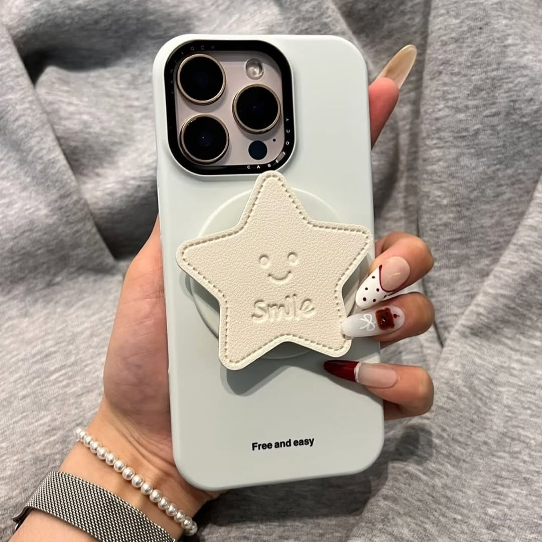 Apple iPhone 15 / Pro / Pro Max - Super Cute Soft Pastel Silicone MagSafe Back Cover with Star Grip Pop Magnet – Free & Easy grip