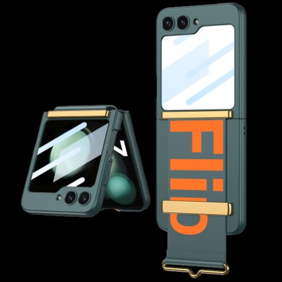 Galaxy Z Flip 5 – Thin PC with Wristband & Glass Cover & Case