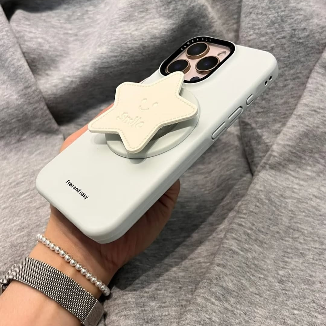 Apple iPhone 15 / Pro / Pro Max - Super Cute Soft Pastel Silicone MagSafe Back Cover with Star Grip Pop Magnet – Free & Easy grip