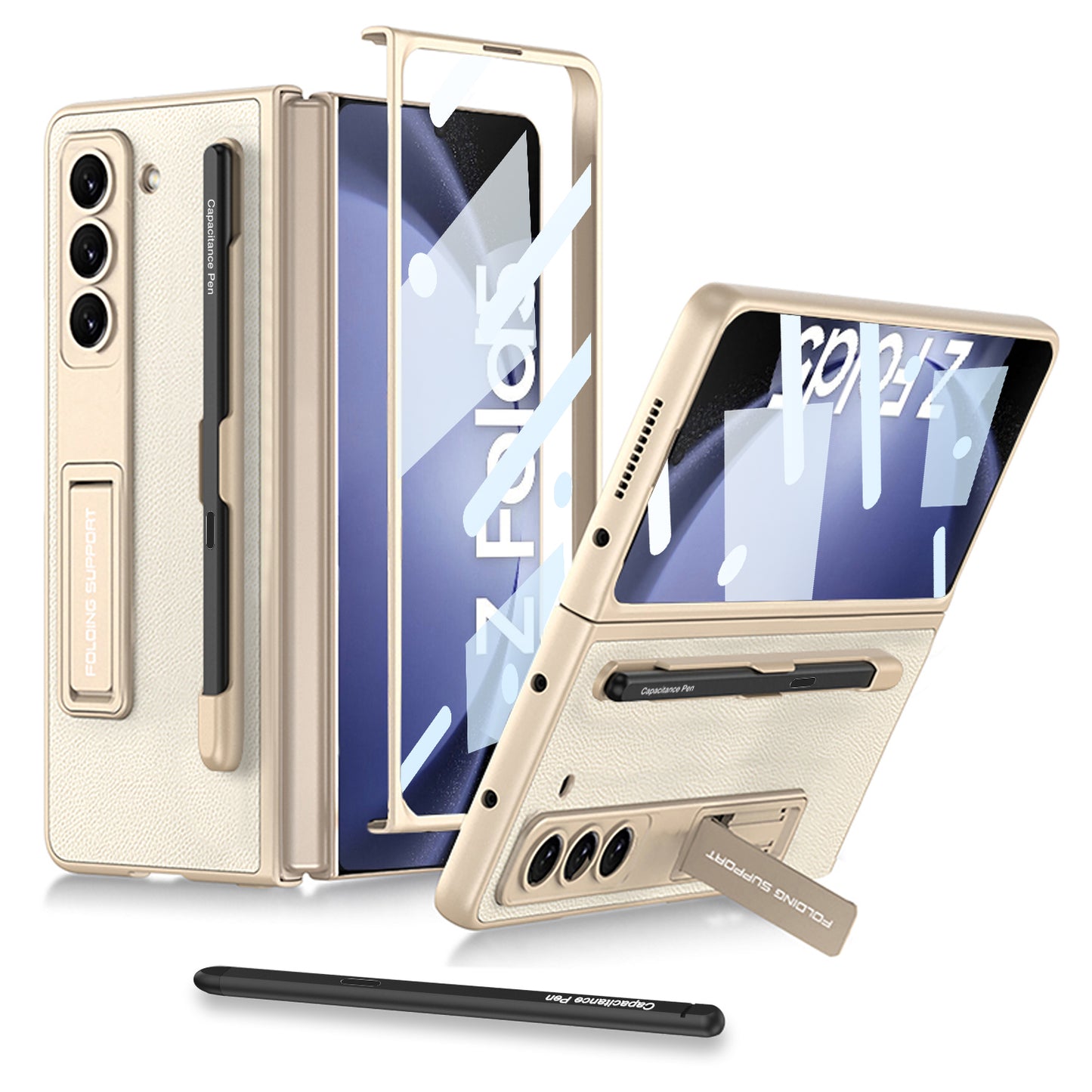 Galaxy Z Fold 5 – Leather Holder + Glass Cover & Case