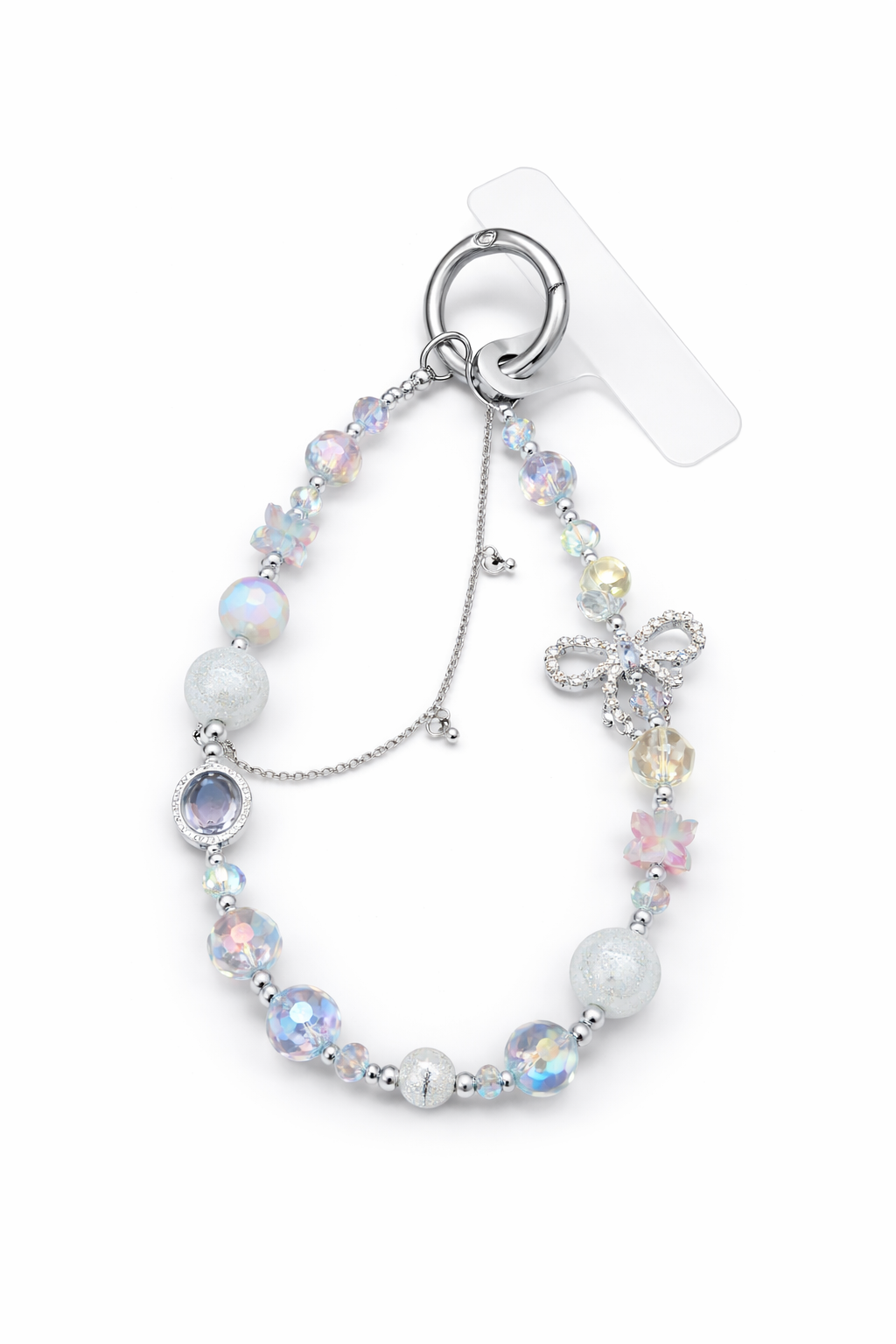 Elegant Beaded Strap with Silver Chain - Phone Charm