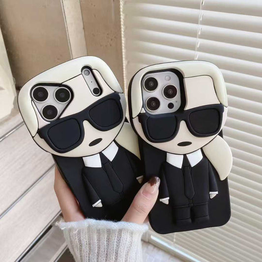 3D Cartoon Character Silicone Case, Black and White Fashion Designer with Sunglasses