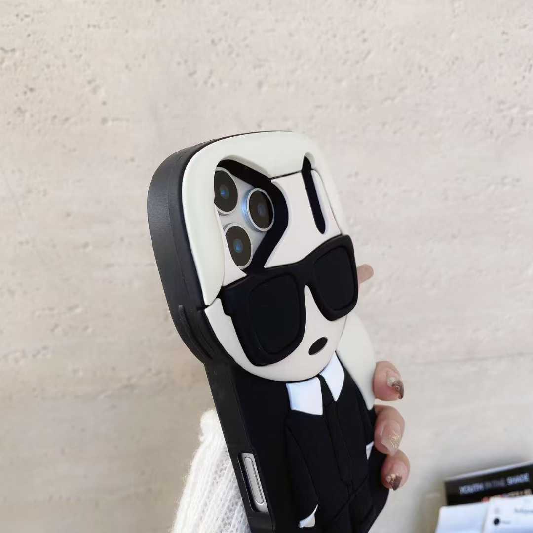 3D Cartoon Character Silicone Case, Black and White Fashion Designer with Sunglasses