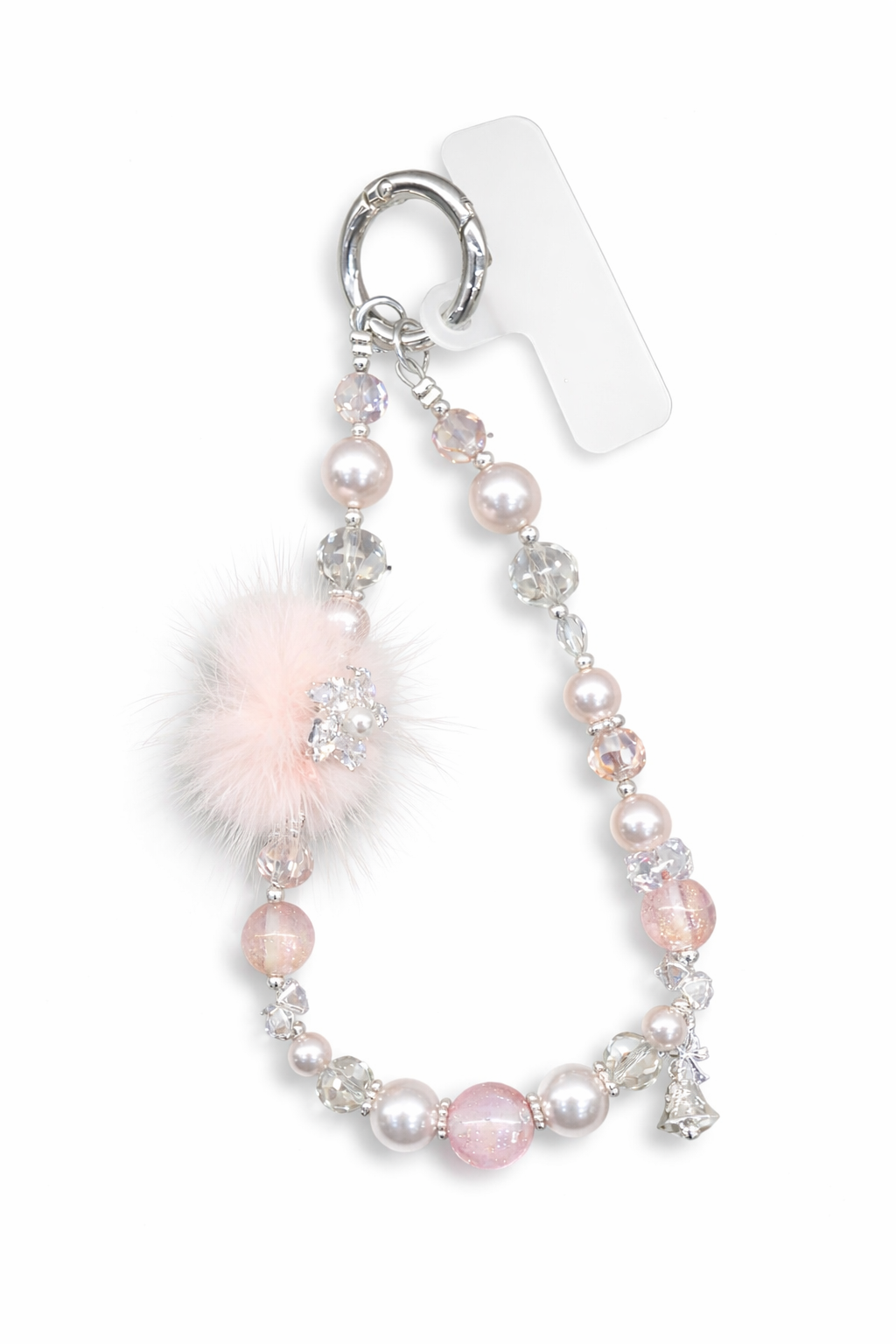 Blush Pearl Crystal Phone Charm with Pom Pom