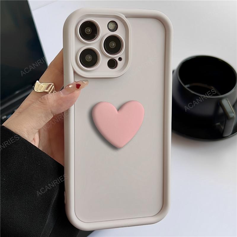 Apple iPhone 16 / Pro / Pro Max - Soft Silicone Back Cover with 3D Heart Design Back Cover & Case