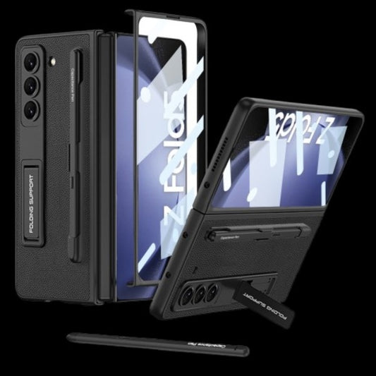 Galaxy Z Fold 5 – Leather Holder + Glass Cover & Case