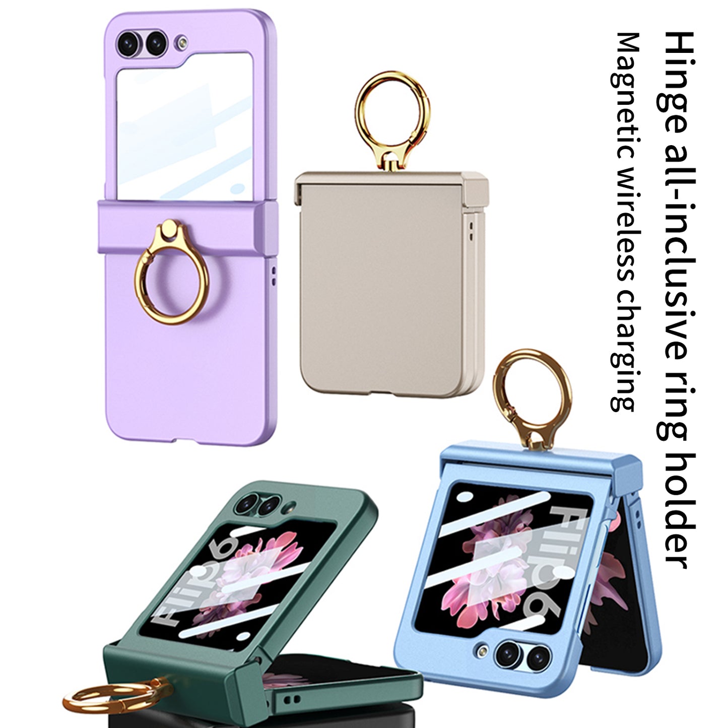 Galaxy Z Flip 6 – Thin PC Hinge Box + Ring Cover & Case