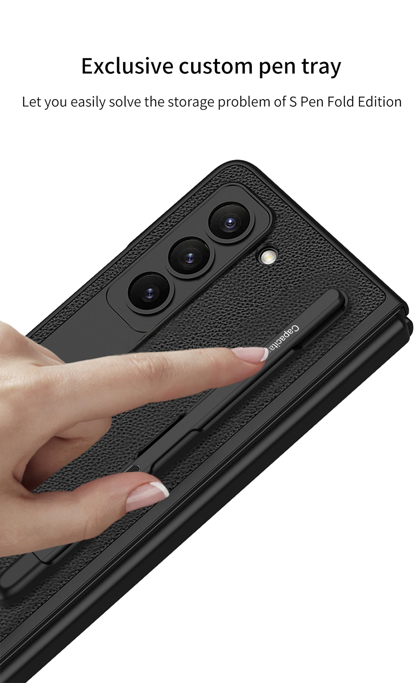 Galaxy Z Fold 5 – Leather Holder + Glass Cover & Case