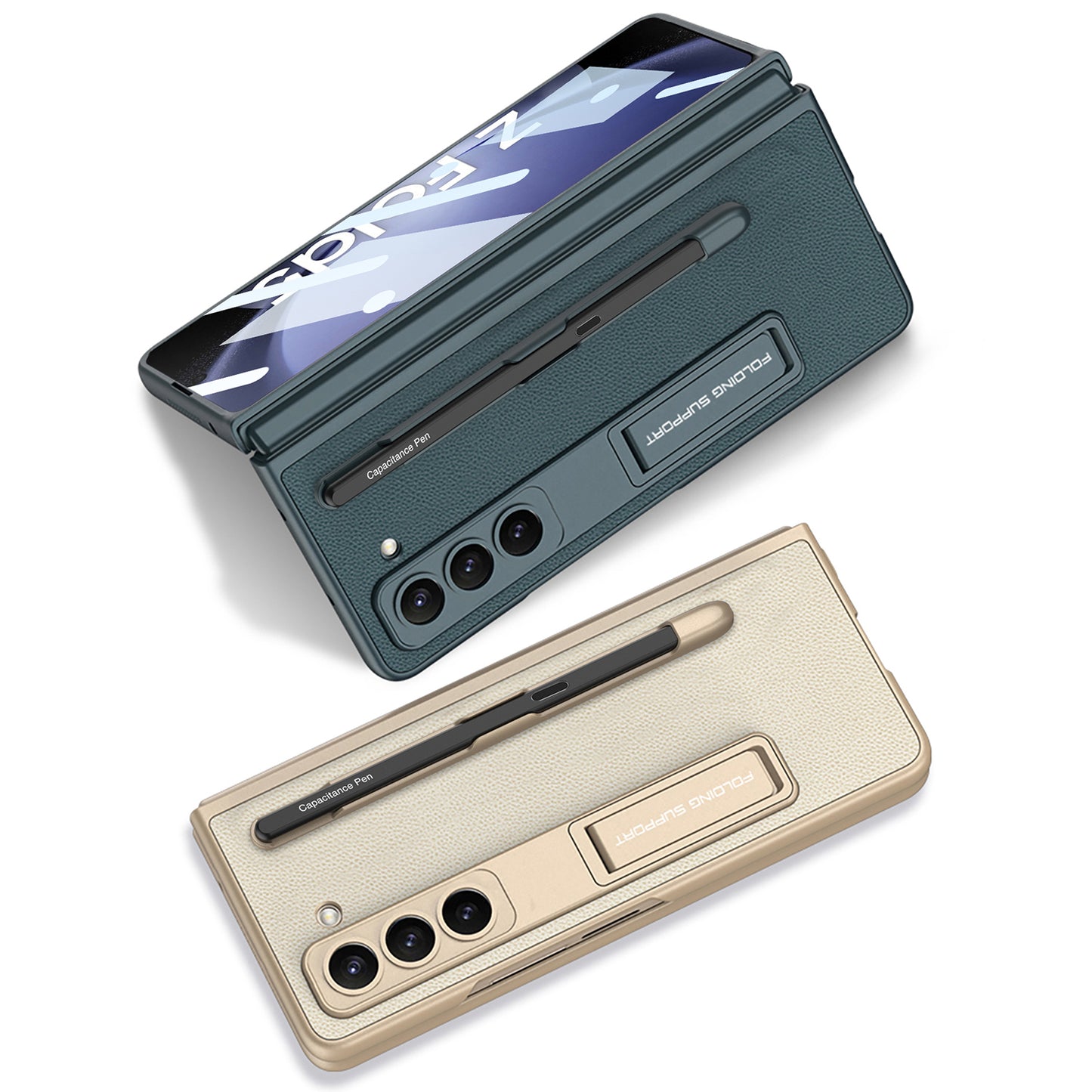 Galaxy Z Fold 5 – Leather Holder + Glass Cover & Case