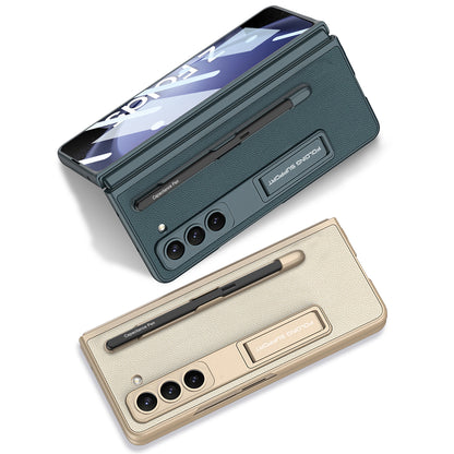 Galaxy Z Fold 5 – Leather Holder + Glass Cover & Case