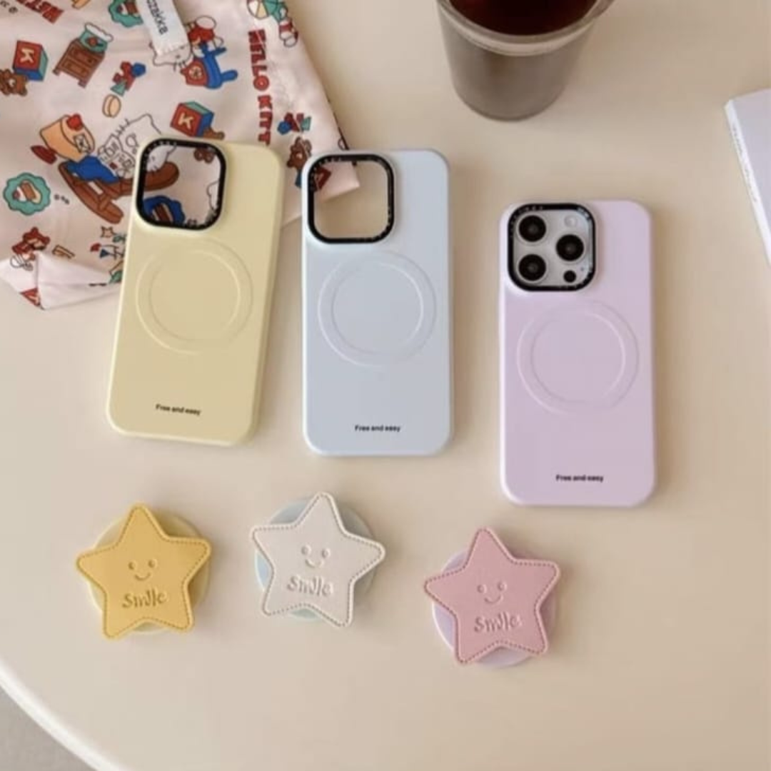 Apple iPhone 16 / Pro / Pro Max - Super Cute Soft Pastel Silicone MagSafe Back Cover with Star Grip Pop Magnet – Free & Easy grip