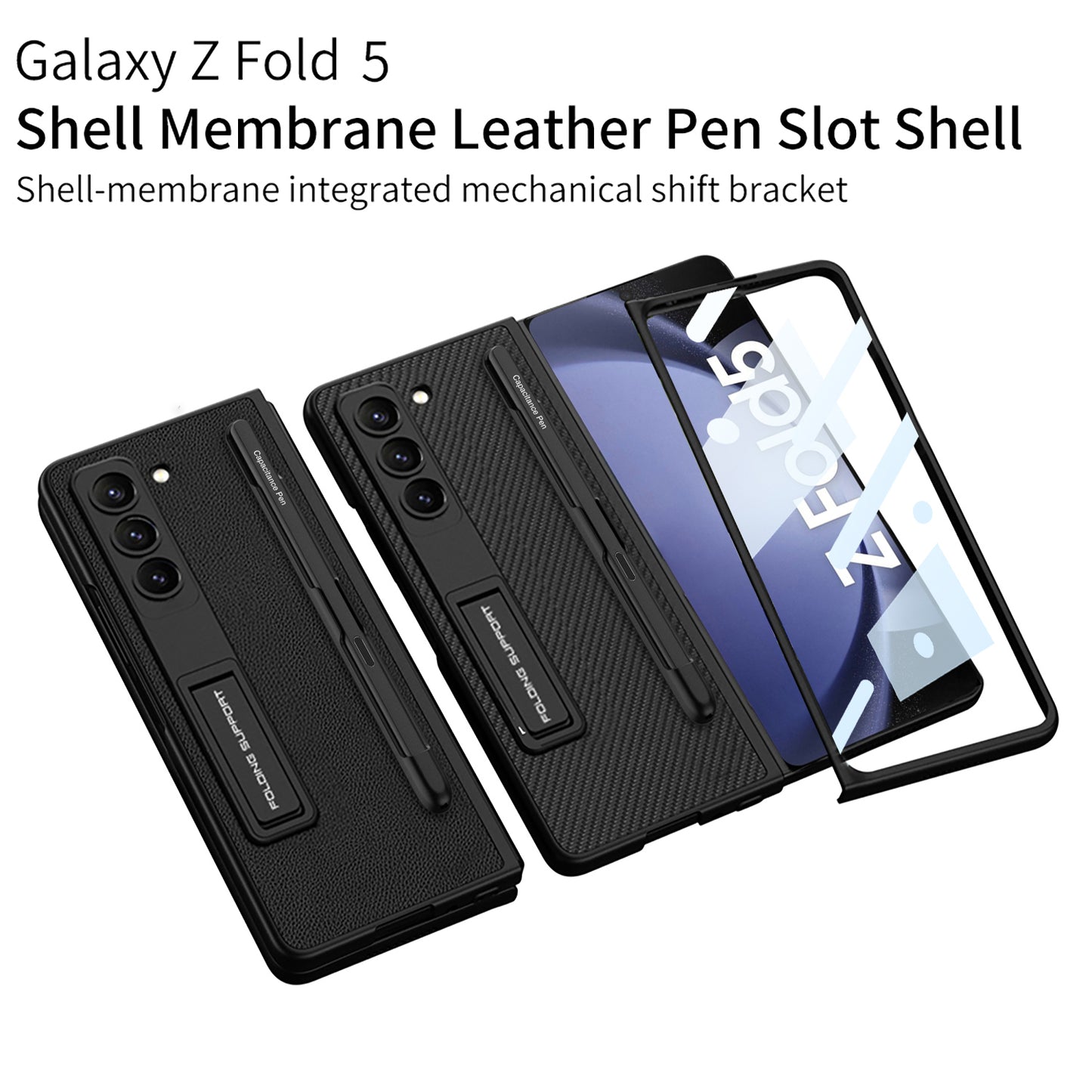 Galaxy Z Fold 5 – Leather Holder + Glass Cover & Case