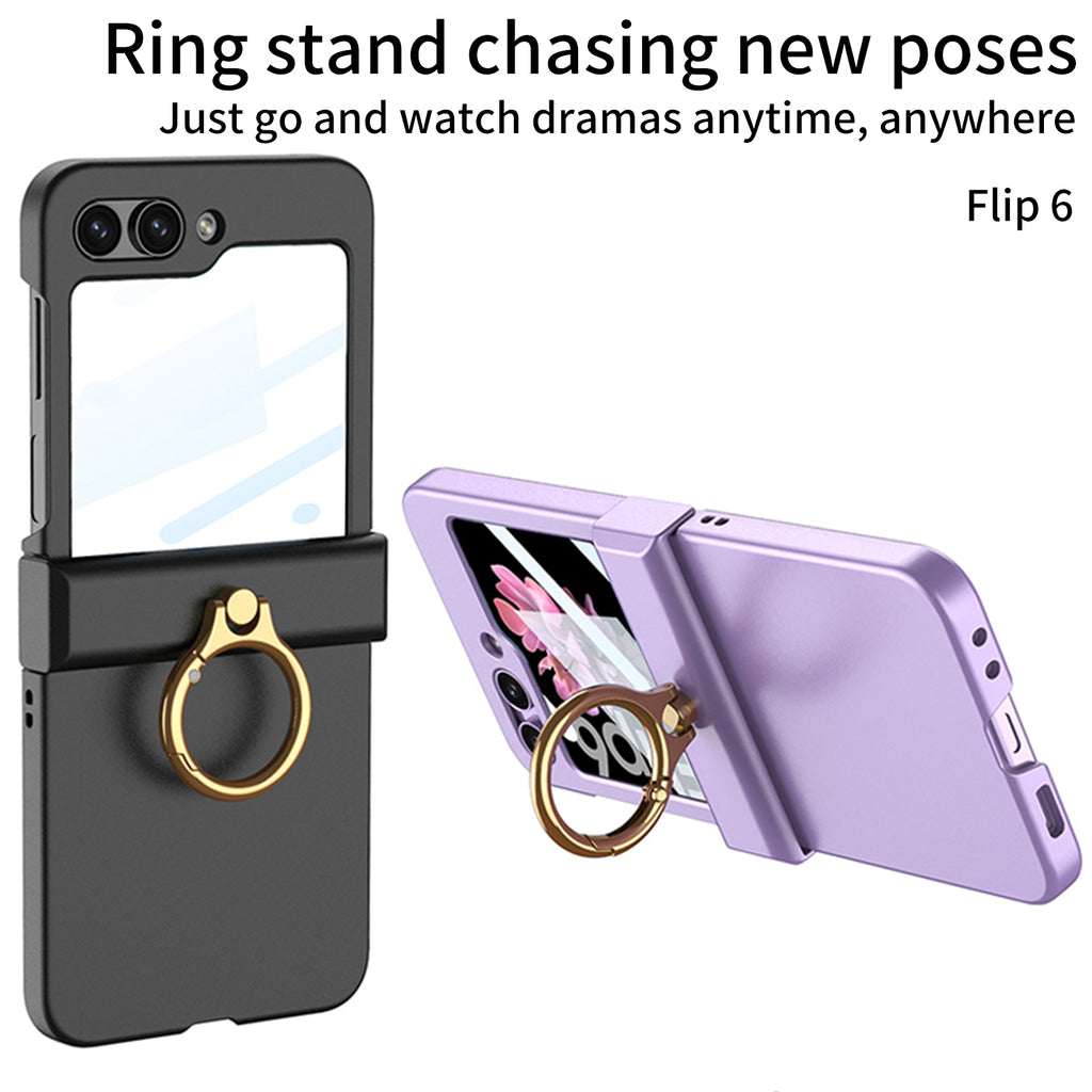Galaxy Z Flip 6 – Thin PC Hinge Box + Ring Cover & Case