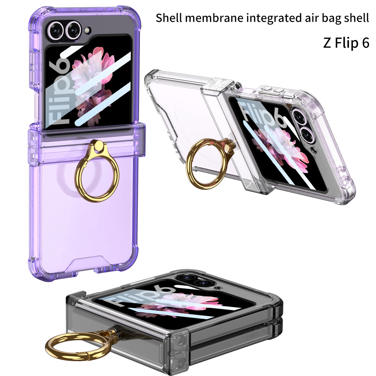 Samsung Z Flip 6 – Transparent with Ring Cover & Case