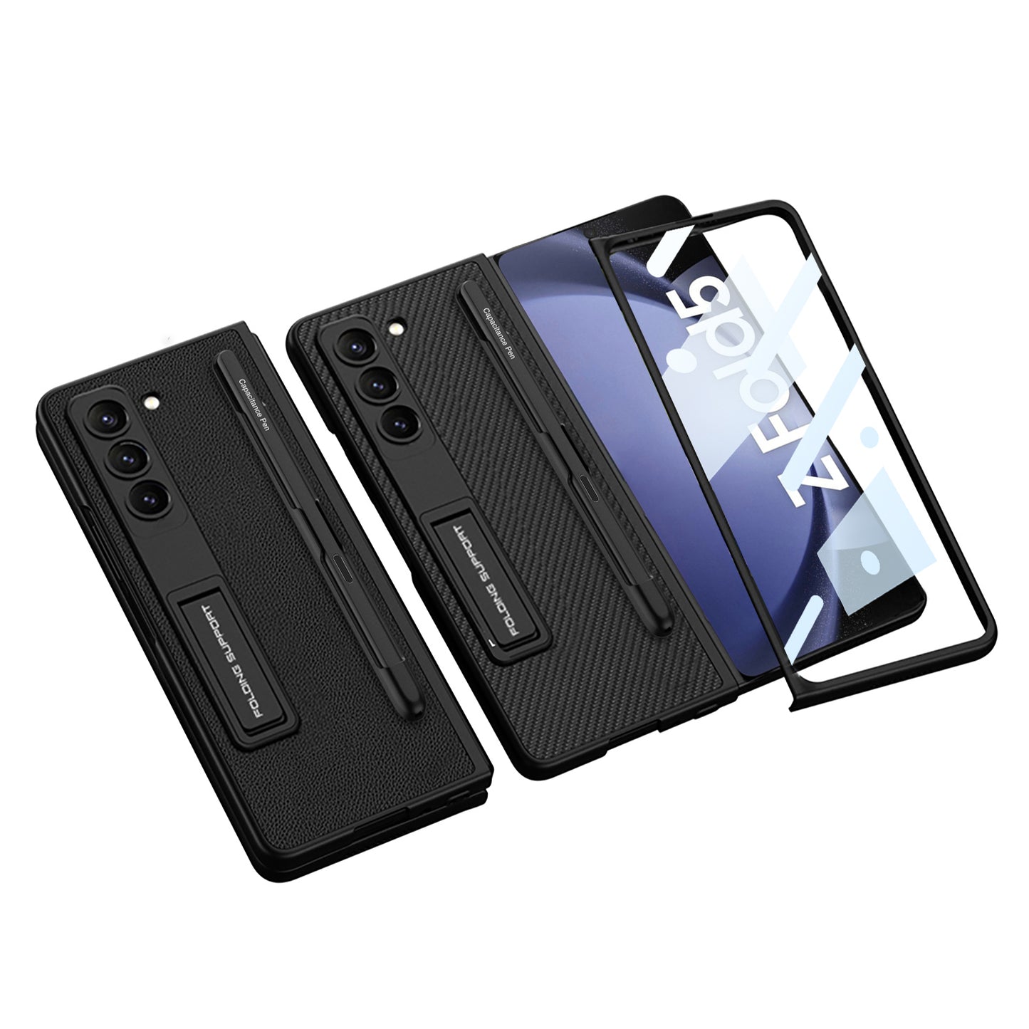 Galaxy Z Fold 5 – Leather Holder + Glass Cover & Case