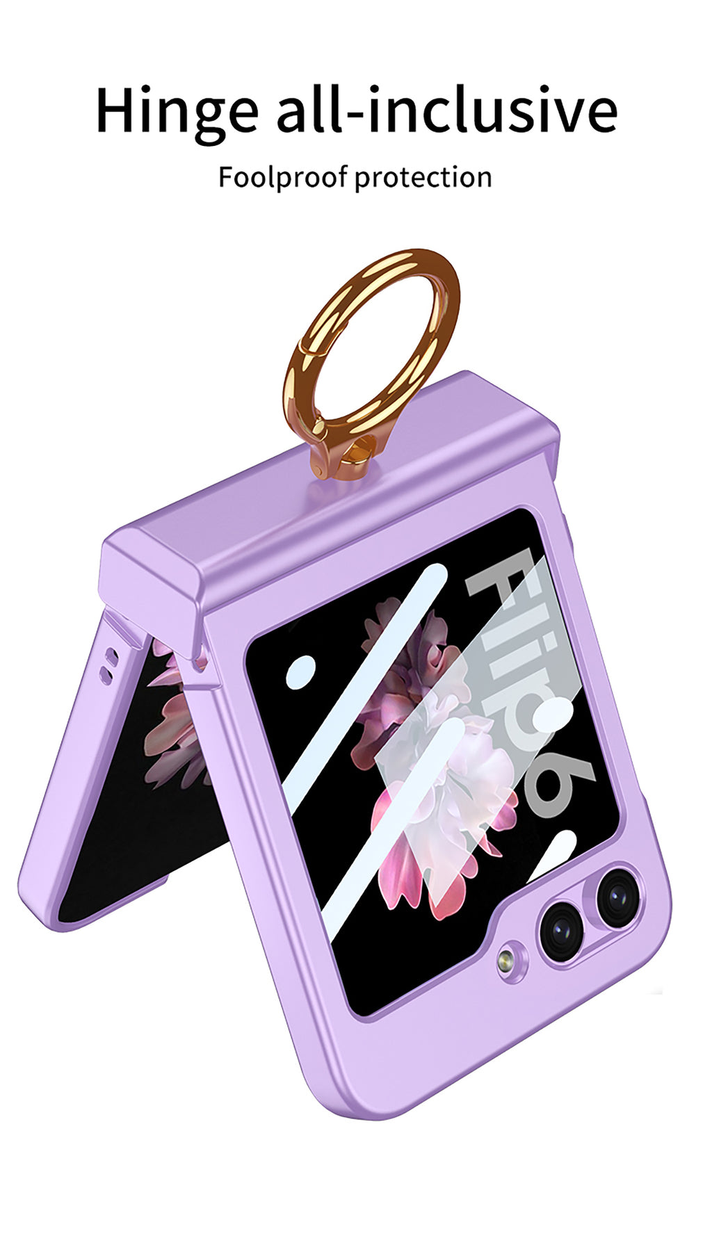 Galaxy Z Flip 6 – Thin PC Hinge Box + Ring Cover & Case