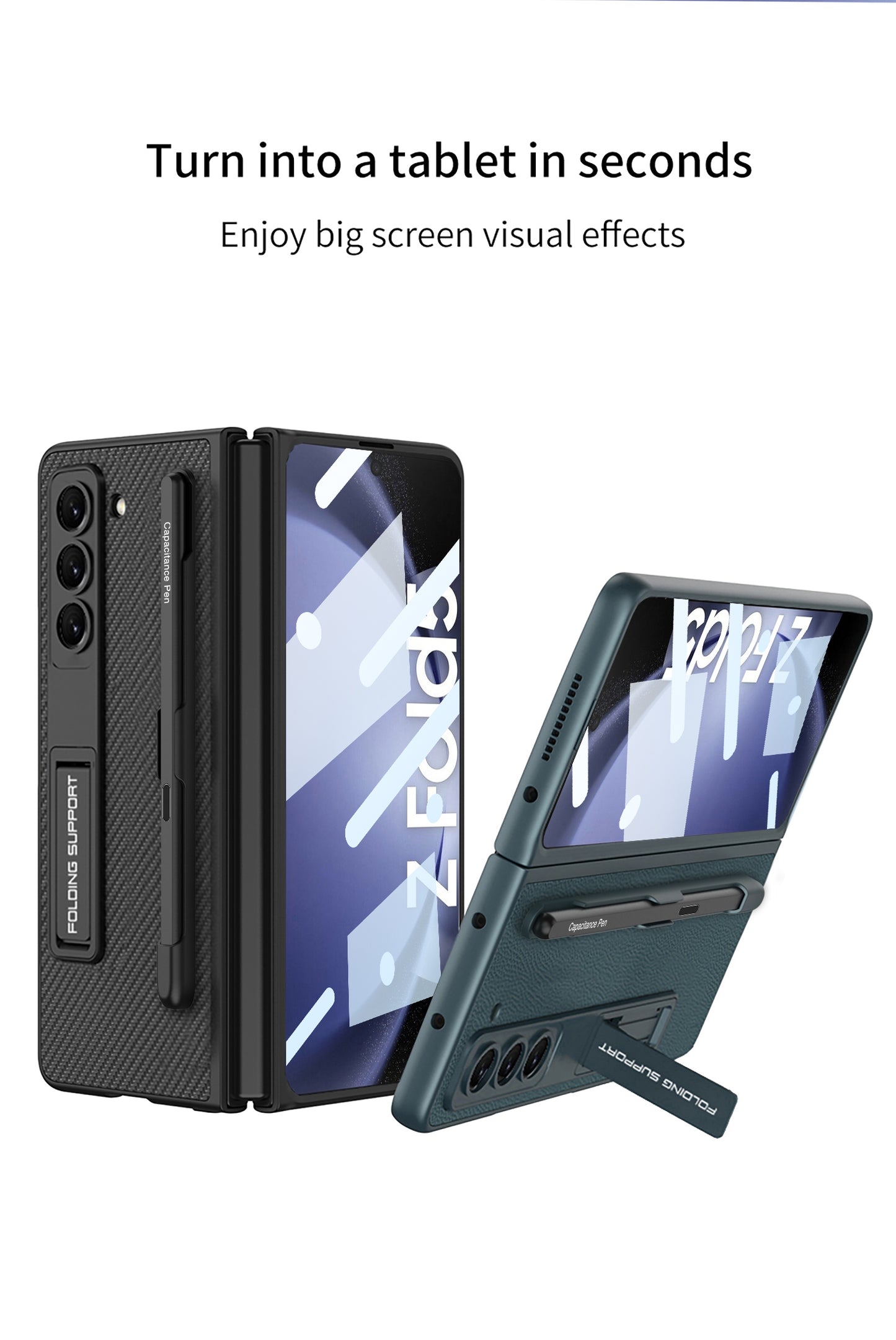 Galaxy Z Fold 5 – Leather Holder + Glass Cover & Case