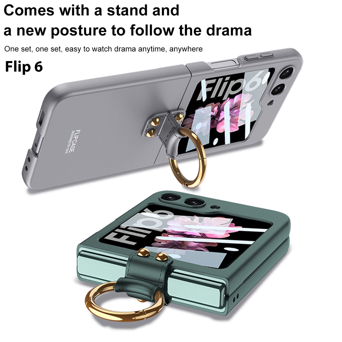 Samsung Z Flip 6 – Thin PC + Ring + Glass Cover & Case