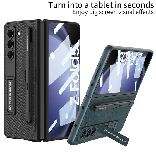 Galaxy Z Fold 5 – Leather Holder + Glass Cover & Case