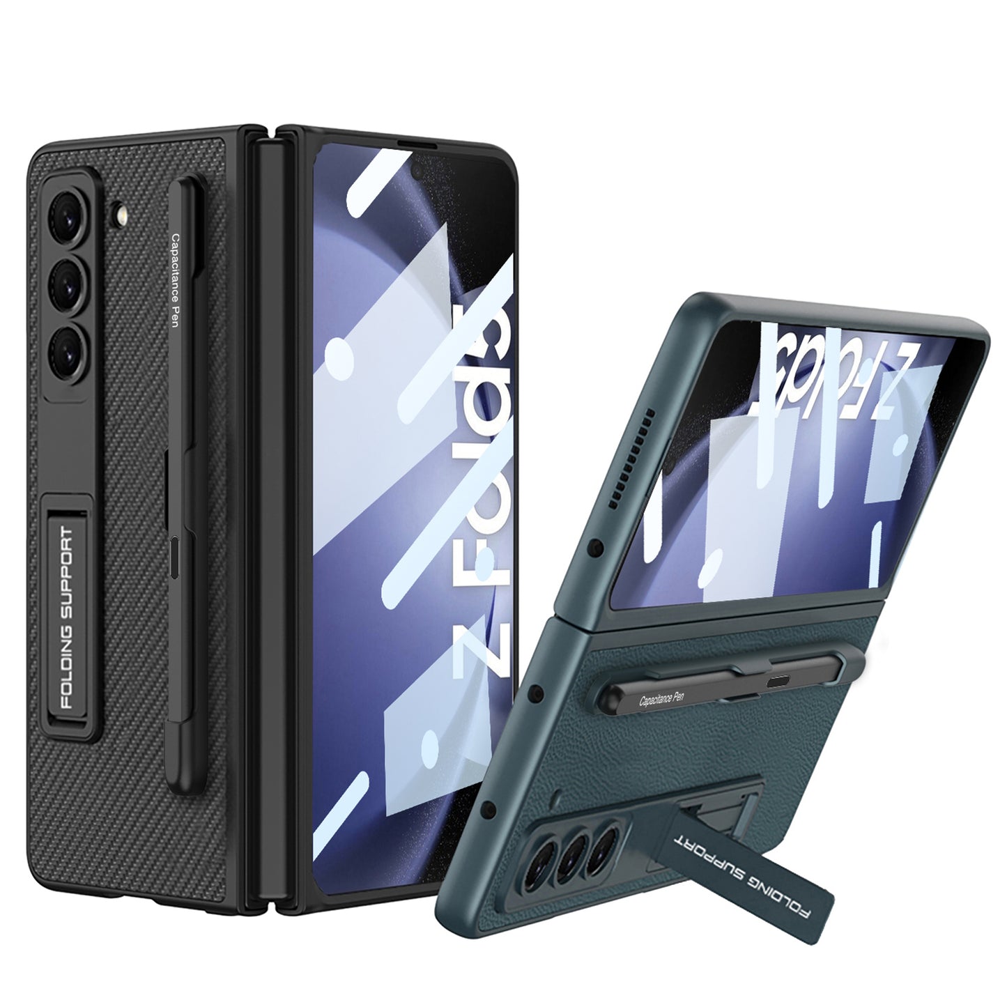 Galaxy Z Fold 5 – Leather Holder + Glass Cover & Case
