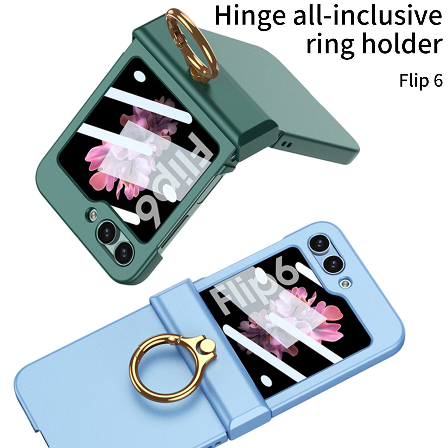 Galaxy Z Flip 6 – Thin PC Hinge Box + Ring Cover & Case
