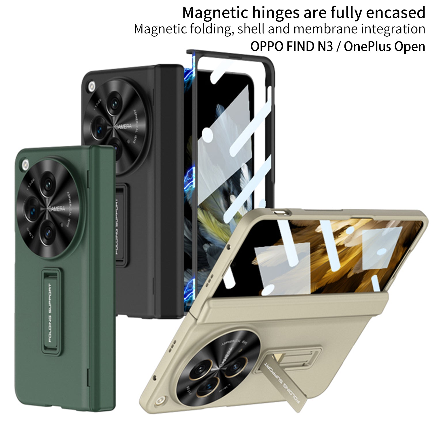 OnePlus Open – Magnetic Cover with Hinge Protection + Kickstand Cover & Case