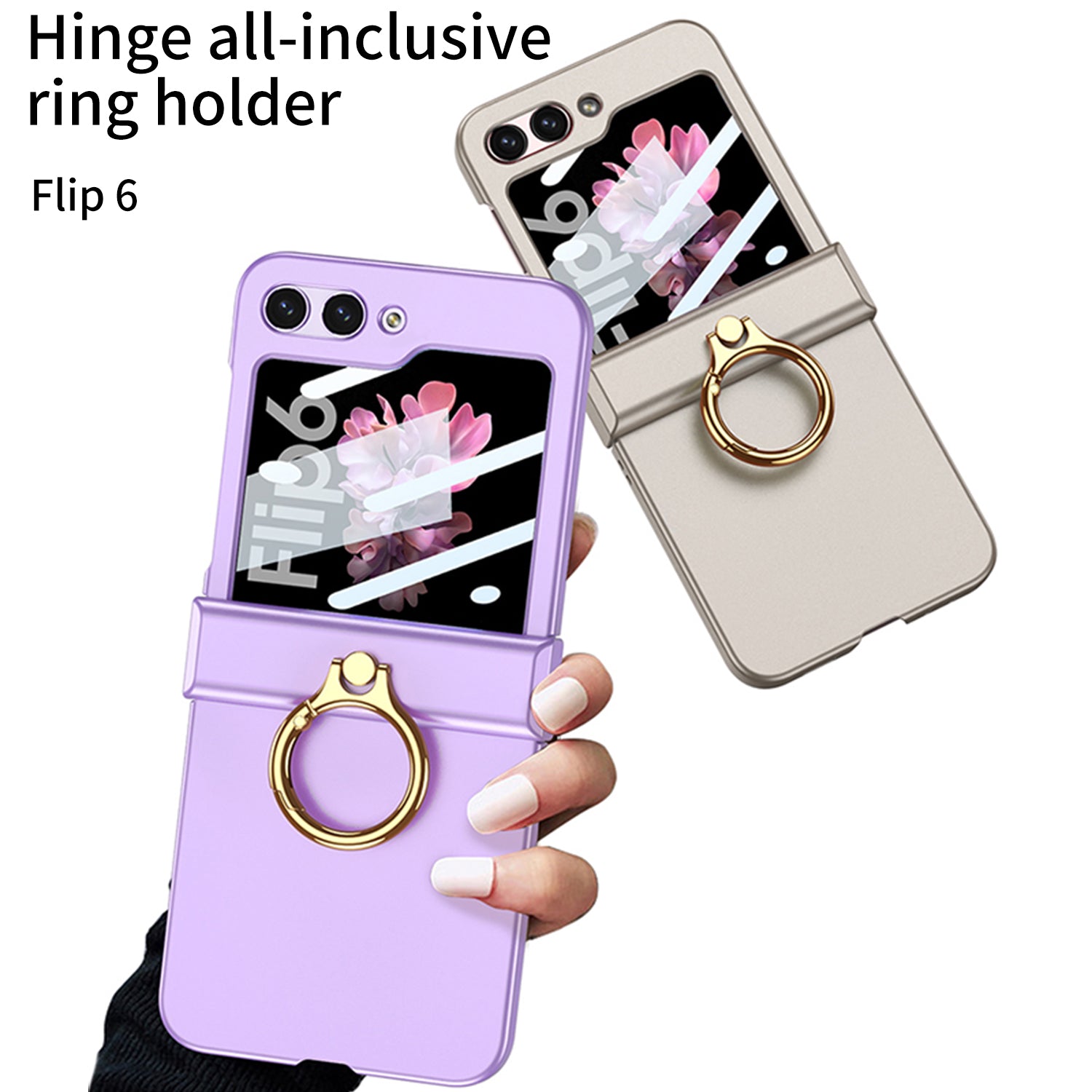Galaxy Z Flip 6 – Thin PC Hinge Box + Ring Cover & Case