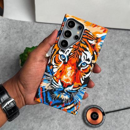 Samsung Galaxy Ultra Series Carbon Fiber Premium Texture Tiger Lion Design Hard Pc MagSafe Case Cover