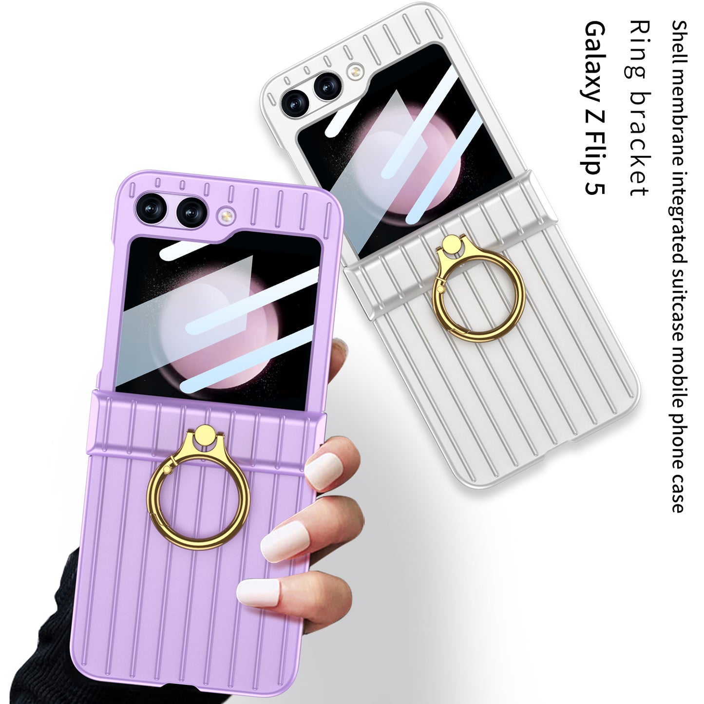 Galaxy Z Flip 5 – Thin PC Suitcase + Glass Cover & Case