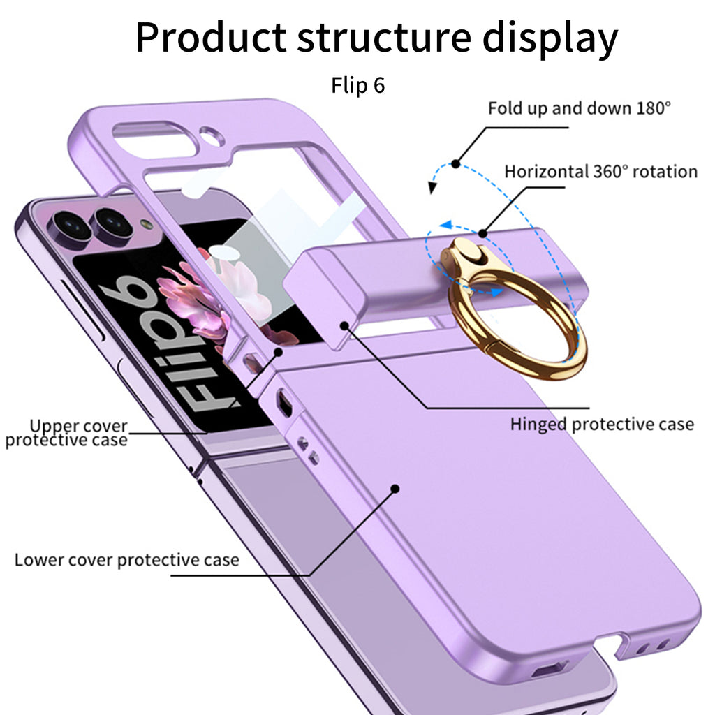 Galaxy Z Flip 6 – Thin PC Hinge Box + Ring Cover & Case