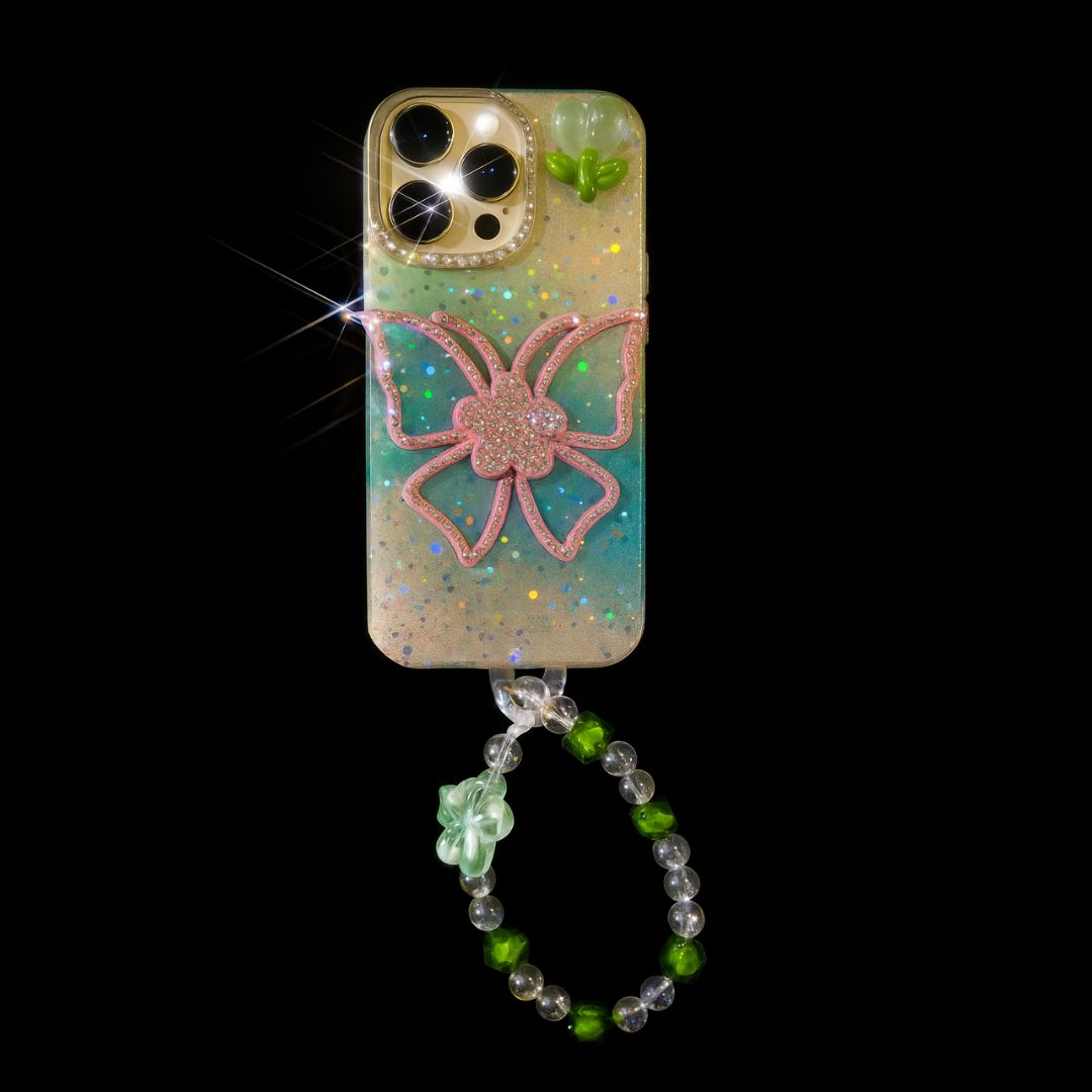 Apple iPhone 14 – Diamond Butterfly With Charm Back Cover & Case