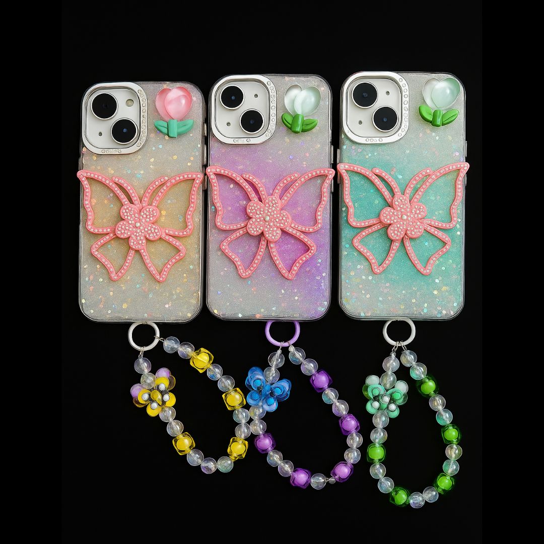 Apple iPhone 14 – Diamond Butterfly With Charm Back Cover & Case