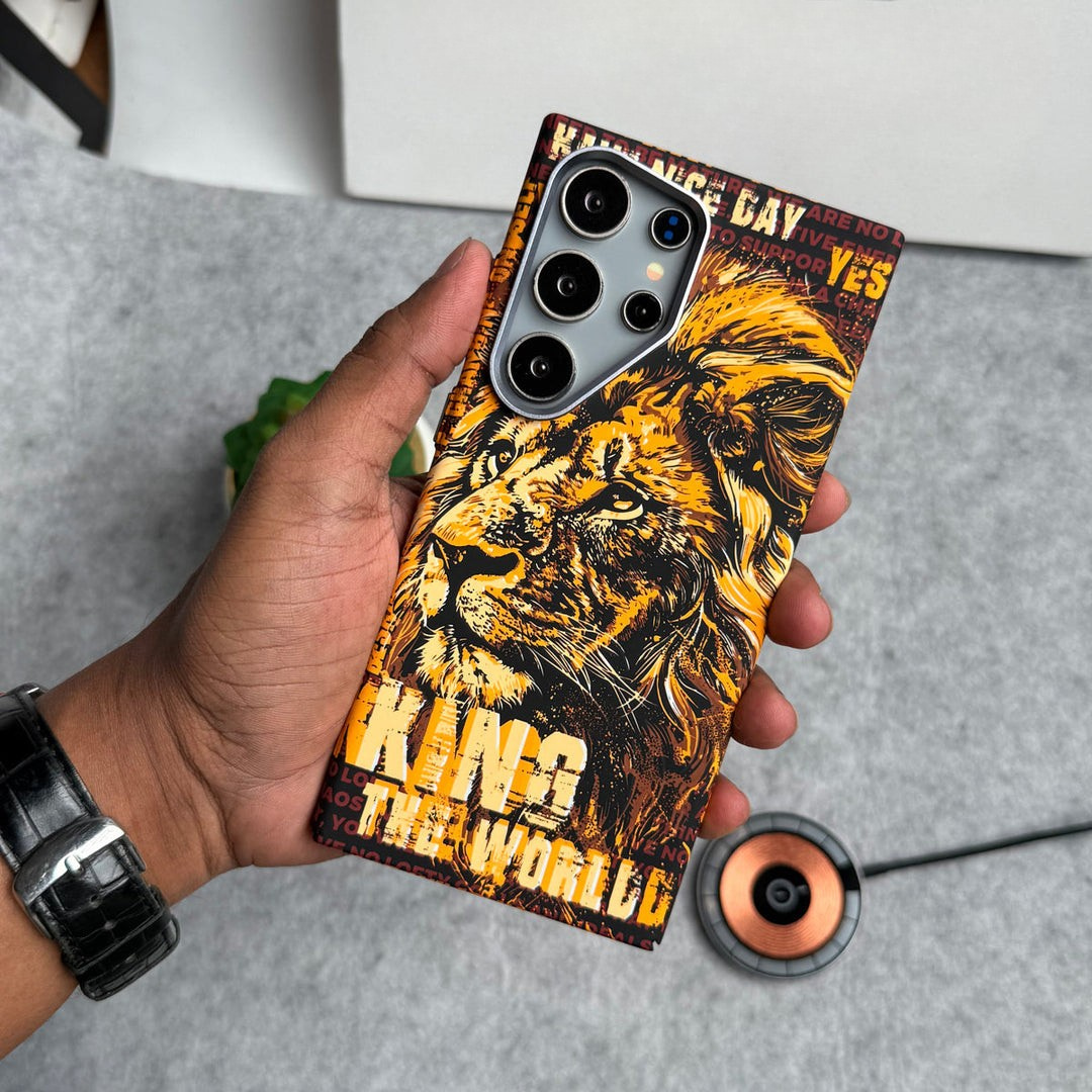 Samsung Galaxy Ultra Series Carbon Fiber Premium Texture Tiger Lion Design Hard Pc MagSafe Case Cover