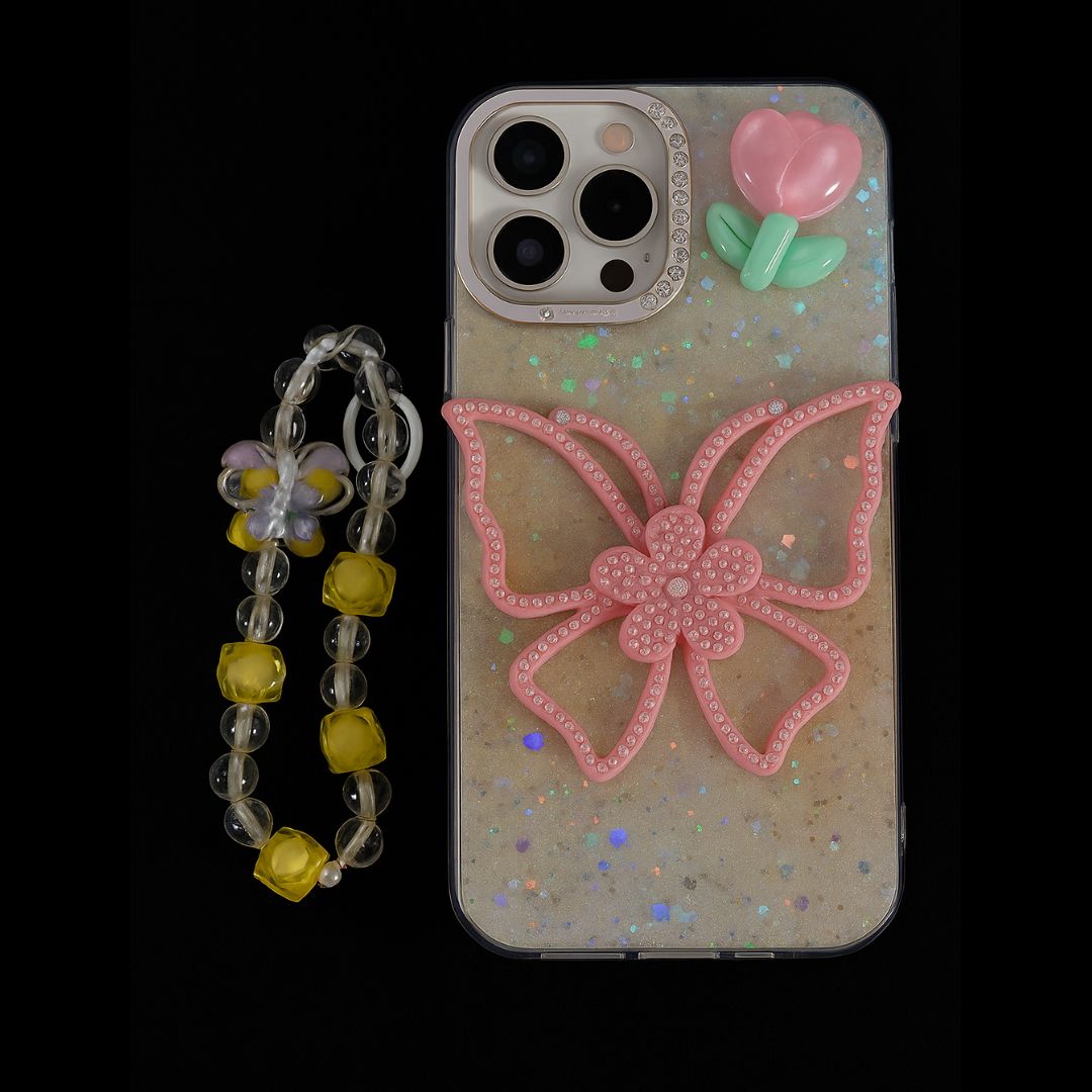 Apple iPhone 14 – Diamond Butterfly With Charm Back Cover & Case